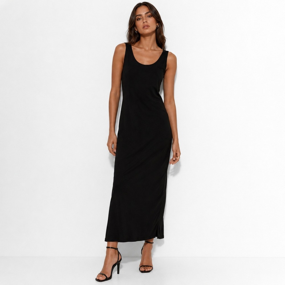 Eileen Fisher Maxi Tank Dress Women's Size XS Black Round Neck Sleeveless